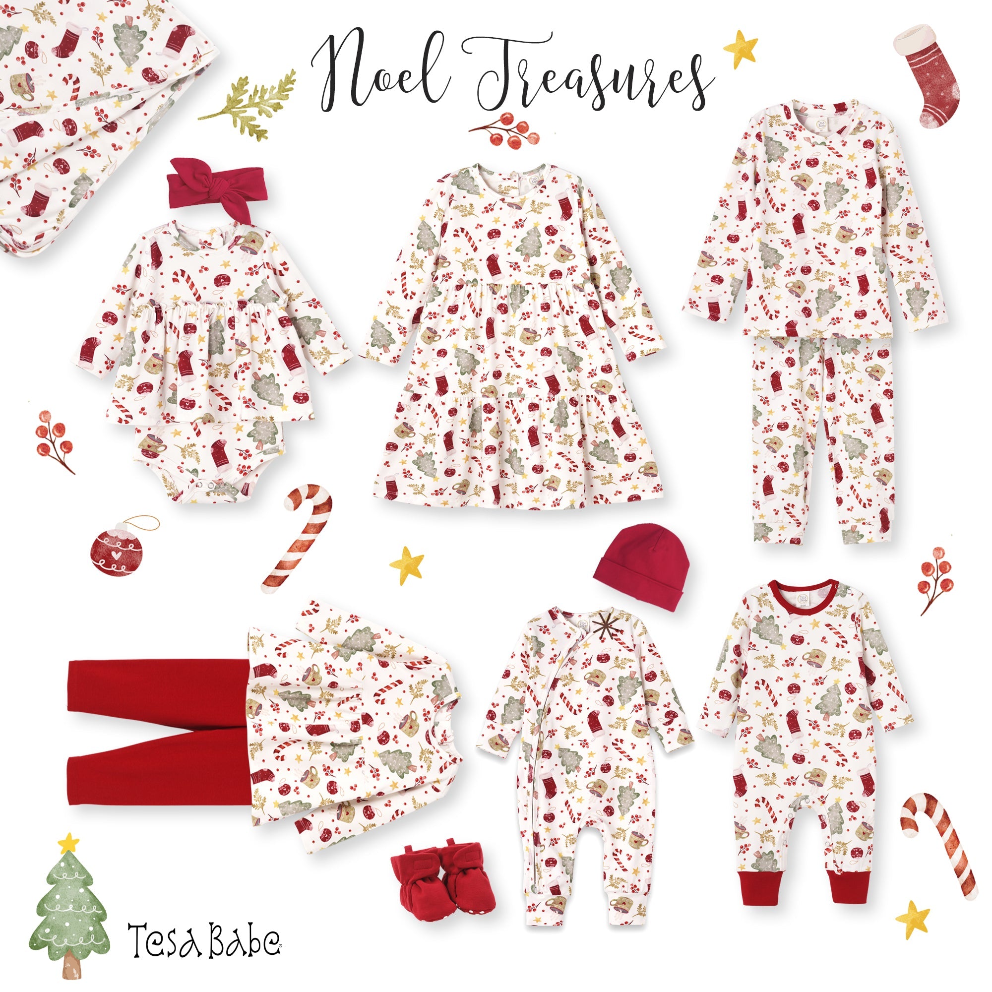 Girls' Christmas Tunic Set – Bamboo Holiday Outfit Set - Noel