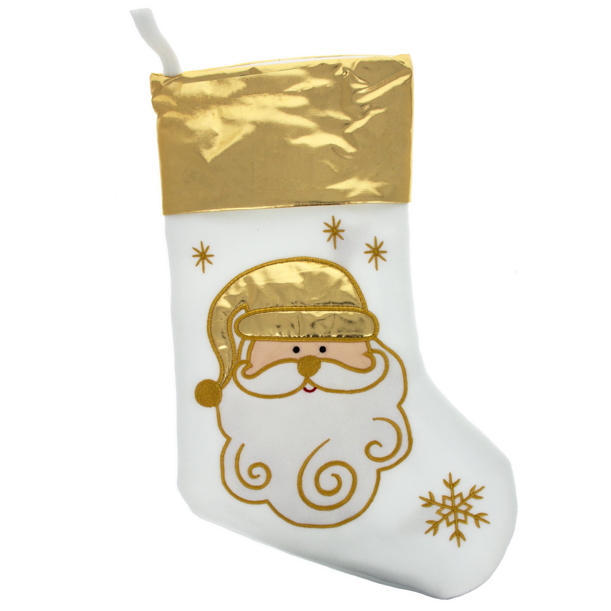 Set of 3 Gold and Silver, on White Felt Santa, Reindeer Christmas Stockings 15 Inches
