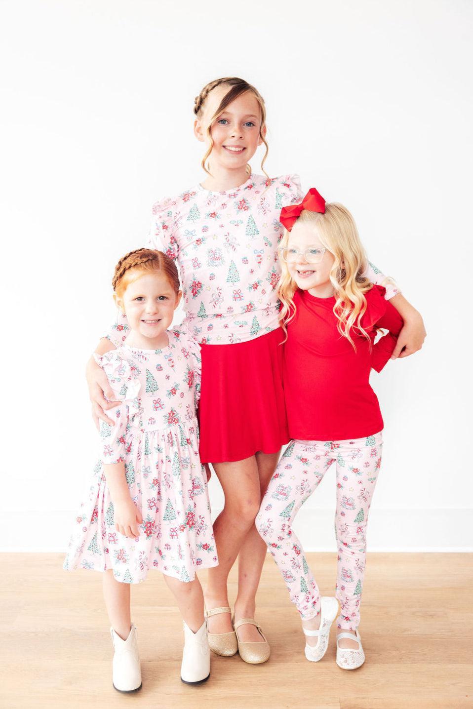 Pink Christmas L/S Ruffle Tee